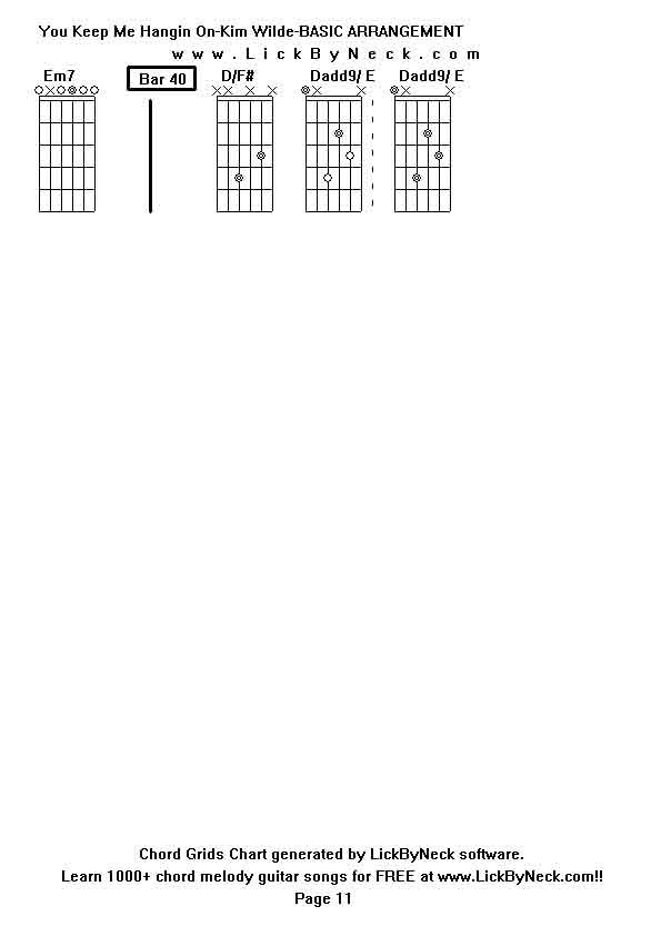 Chord Grids Chart of chord melody fingerstyle guitar song-You Keep Me Hangin On-Kim Wilde-BASIC ARRANGEMENT,generated by LickByNeck software.